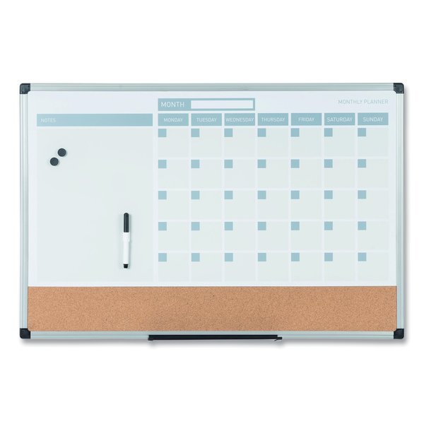 Mastervision 3-in-1 Calendar Planner Dry Erase Board, 36 x 24, Silver Frame MB0707186P